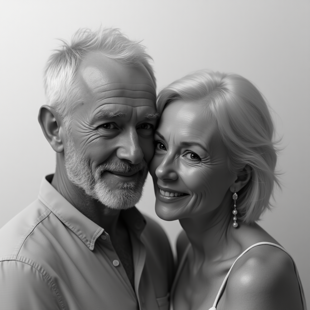 senior couple smiling into camera