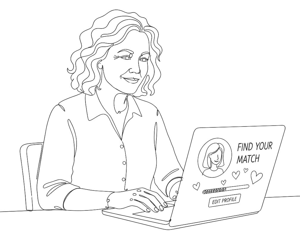 middle aged woman viewing her senior dating profile on her laptop